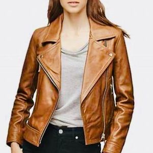 Anthology Faux Leather Classic Tan Bike Jacket Sz 6